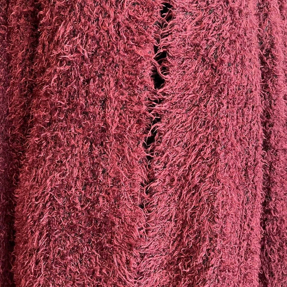 Kensie Soft Cozy Burgundy Open Front Eyelash Cardigan Sweater Women's Size Med. - Picture 6 of 8
